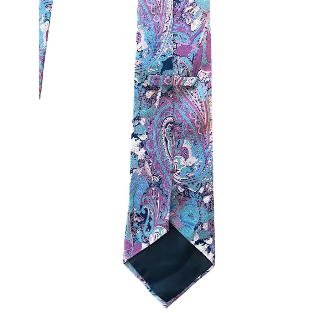 Geoffrey Beene Handmade Neck Tie All Silk Pink Blue Swirling Paisley Pattern